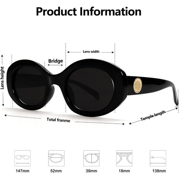 Retro Oval Sunglasses Women 90s Chunky Frame UV400 Protection Fashion Accessory main image 5